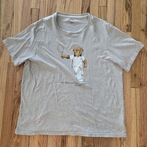 Ralph Lauren Polo Bear Gray Tennis Shirt Womens Sz XXL Vintage Y2K